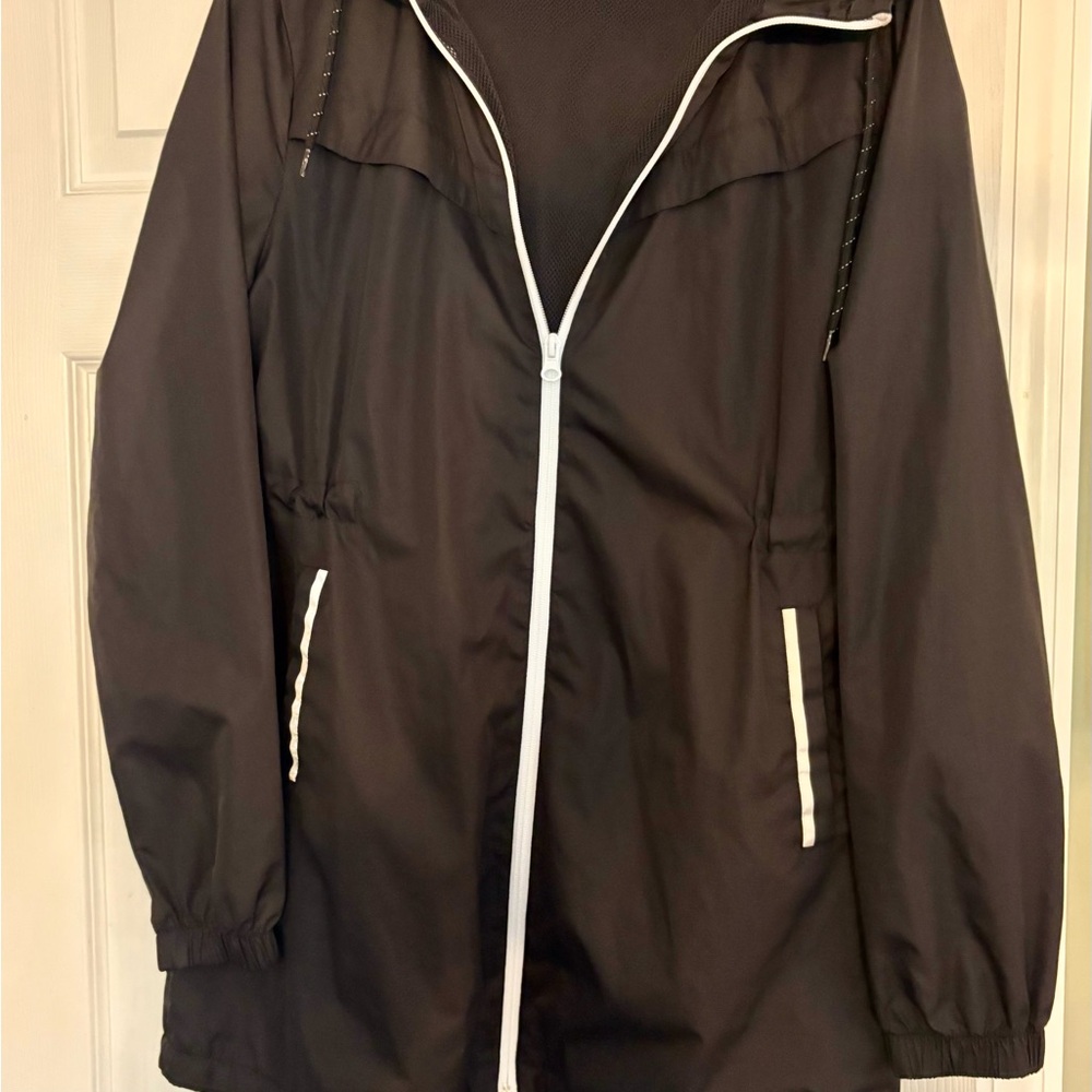 Black Windbreaker Jacket with White Accents